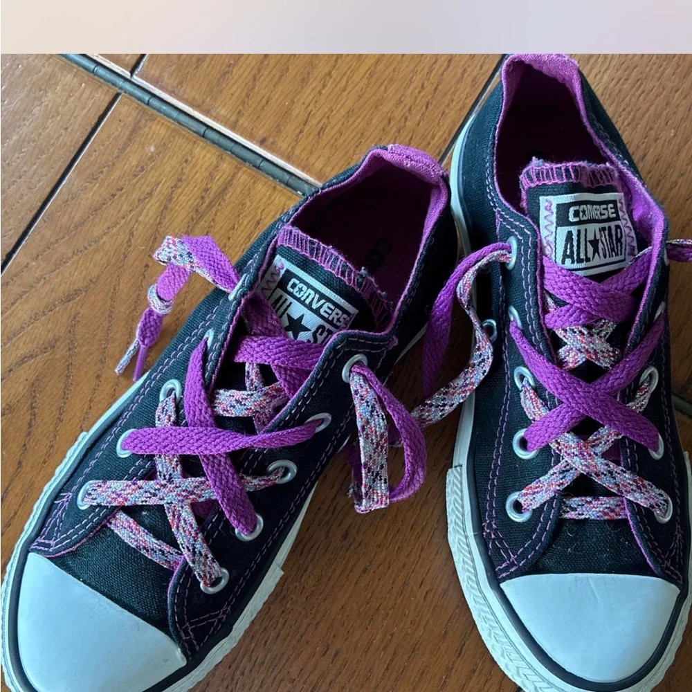 Converse Kids Black Sneakers with Purple Accents